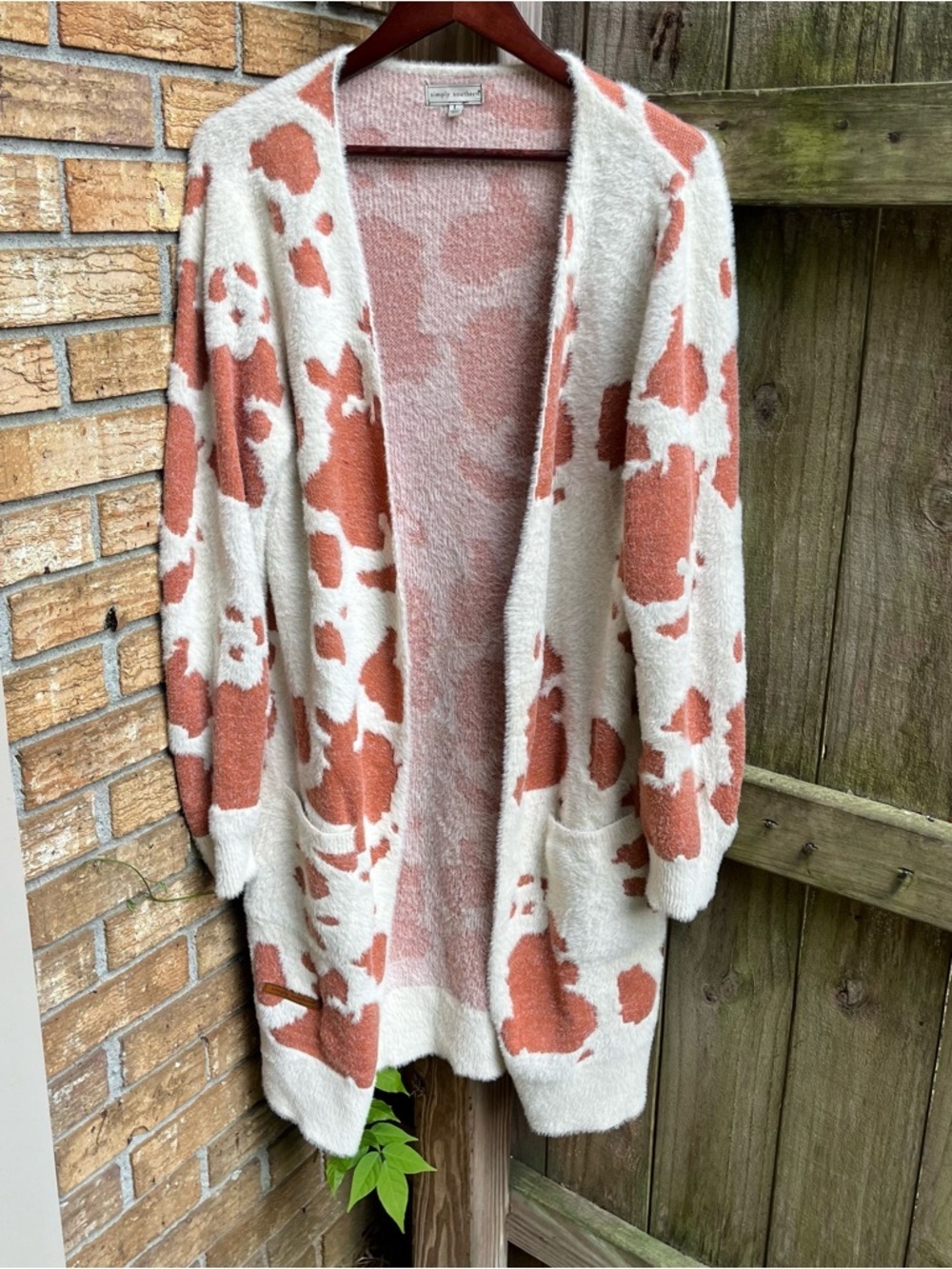 Simply Southern Cream/Rust Cow Print Long Cardigan
